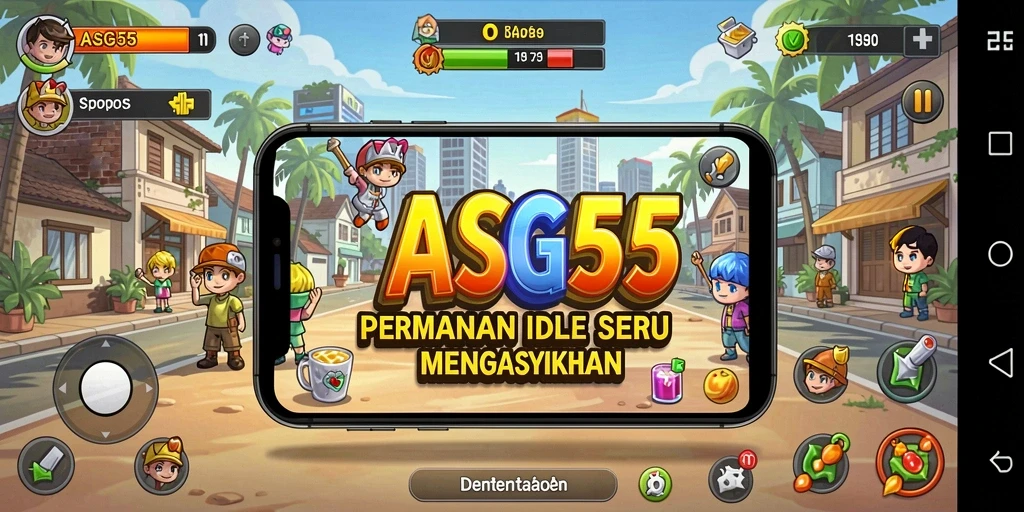 Screenshot ASG55 menampilkan gameplay Idle yang mengasyikkan dan karakter yang berkembang.
