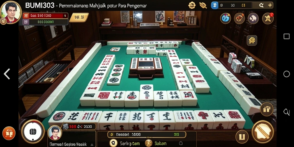 Screenshot gameplay BUMI303 menampilkan suasana permainan Mahjong yang seru.