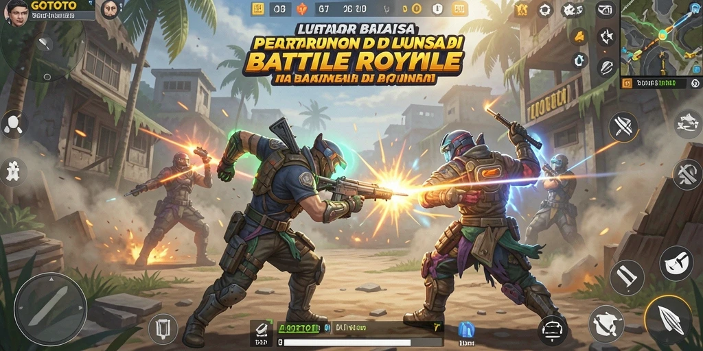Gameplay GOTOTO dengan aksi pertempuran Battle Royale yang intens.