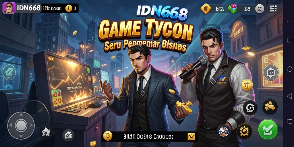 Screenshot gameplay IDN668 menampilkan simulasi manajemen bisnis yang menarik.