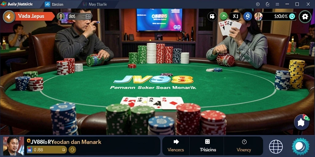 Tampilan gameplay yang mendebarkan dari JV88 saat bermain poker.