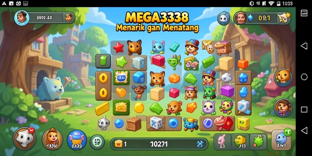 Tangkapan layar utama MEGA338 menampilkan gameplay puzzle yang seru dan menantang.
