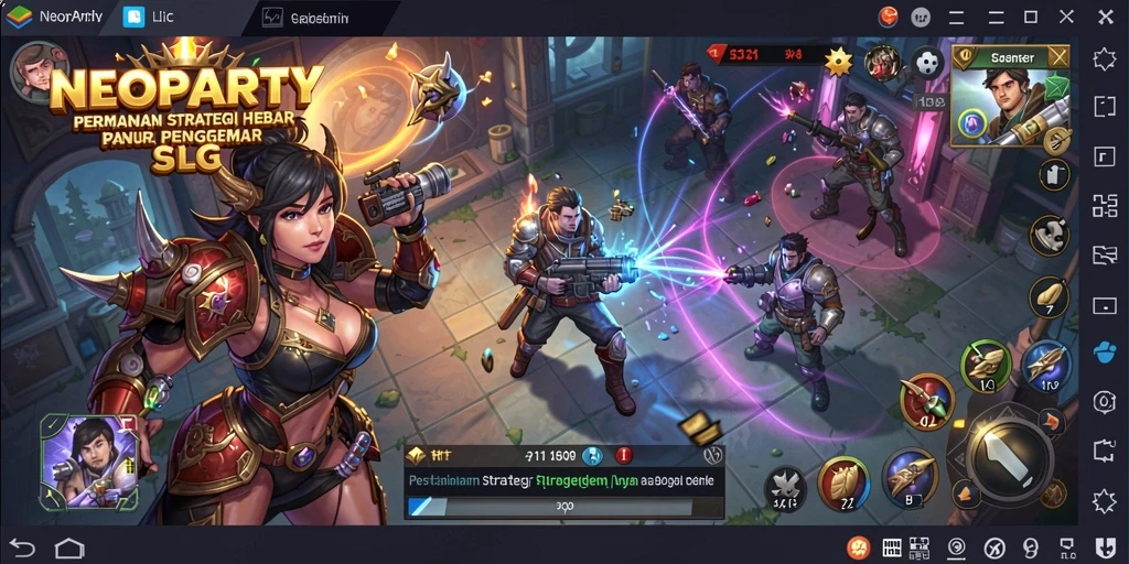 Tampilan gameplay NEOPARTY yang menakjubkan dan mendalam.