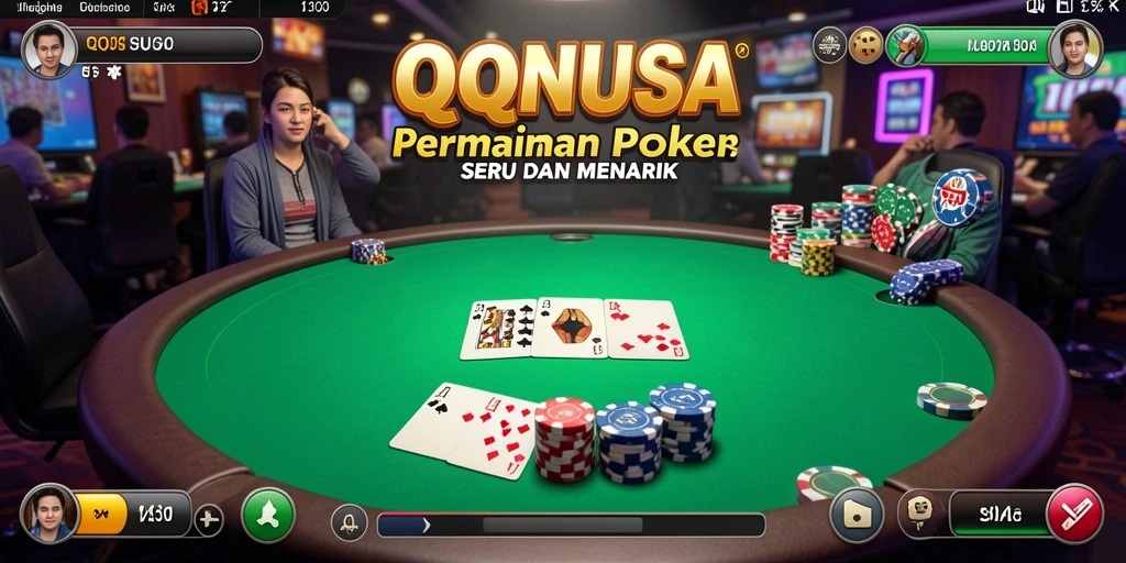 Screenshot QQNUSA menampilkan aksi seru di meja poker.