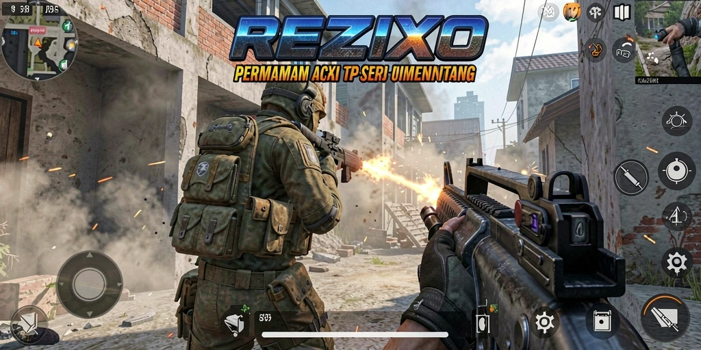 Tampilan aksi seru dalam permainan REZIXO sebagai TPS.