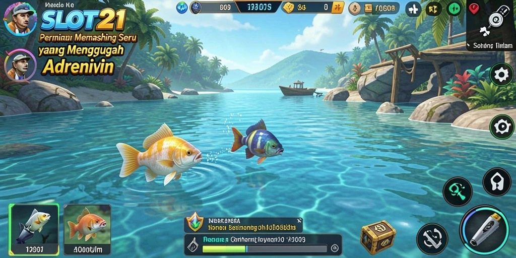 Tampilan gameplay SLOT21 yang seru dan realistis saat menangkap ikan.