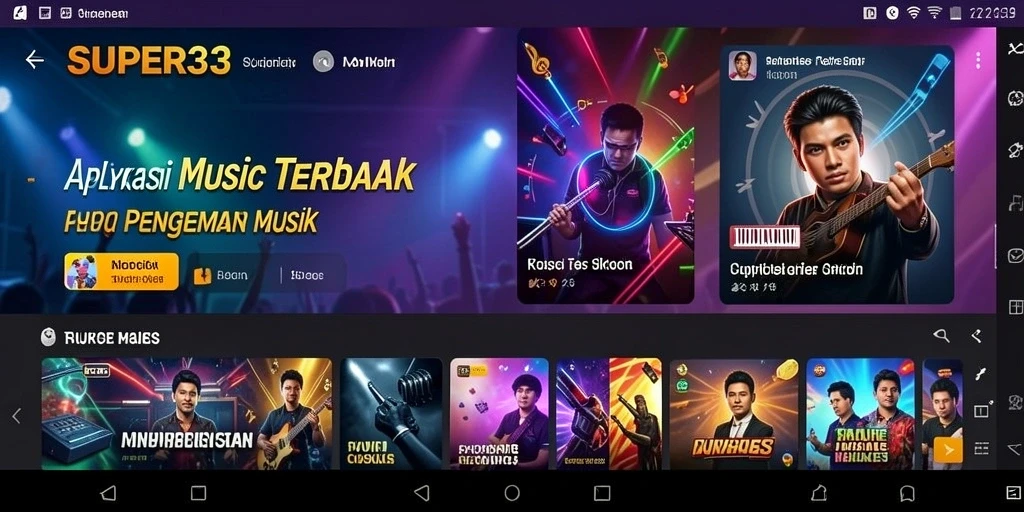 Tampilan gameplay SUPER33 yang menampilkan pengalaman mendengarkan musik yang seru.