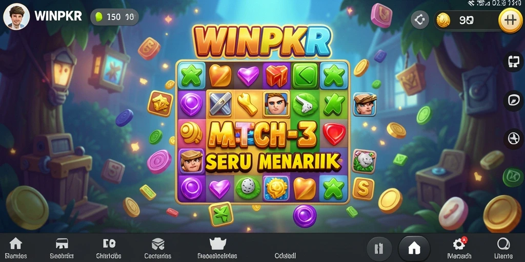 Tampilan gameplay Match-3 WINPKR yang penuh warna.